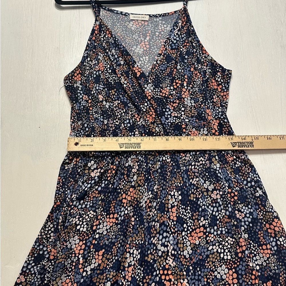 Olivia Grey Sleeveless Wide-Leg Jumpsuit L Navy Multi Dot Print V-Neck - Picture 3 of 11